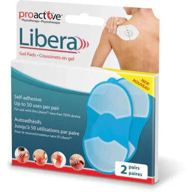 Libera self-adhesive gel pads for TENS device, two pairs, medical supply packaging.