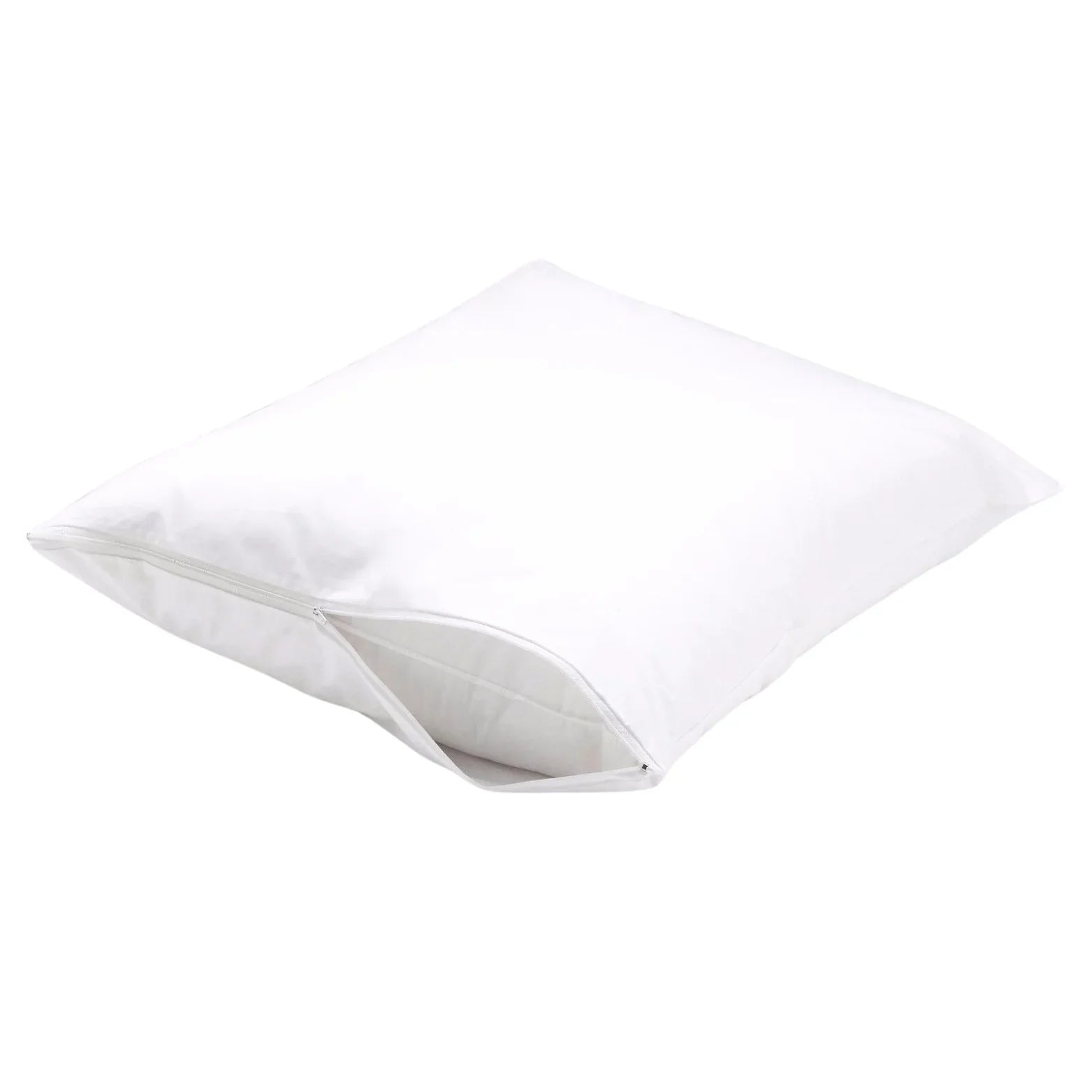 White pillow protector with zipper closure for home care and medical use