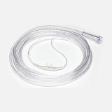 Clear oxygen nasal cannula tubing for respiratory medical use on a white background