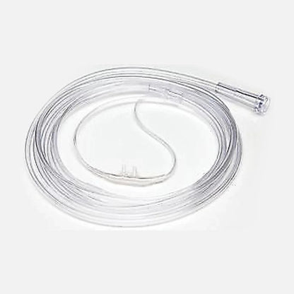 Clear oxygen nasal cannula tubing for respiratory medical use on a white background