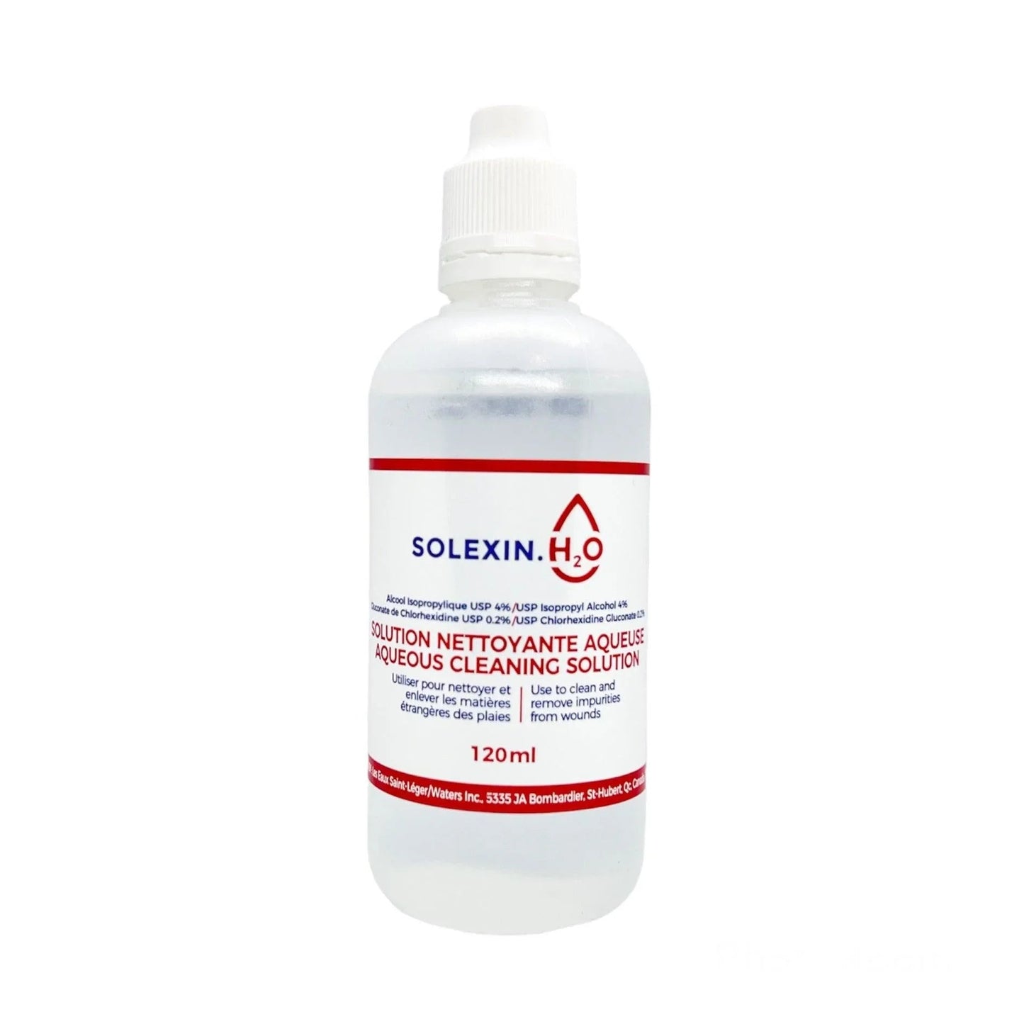 Solexin H2O aqueous cleaning solution bottle 120ml for wound care and medical cleaning