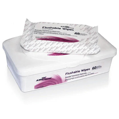Disposable flushable wipes in a white plastic container for home care hygiene