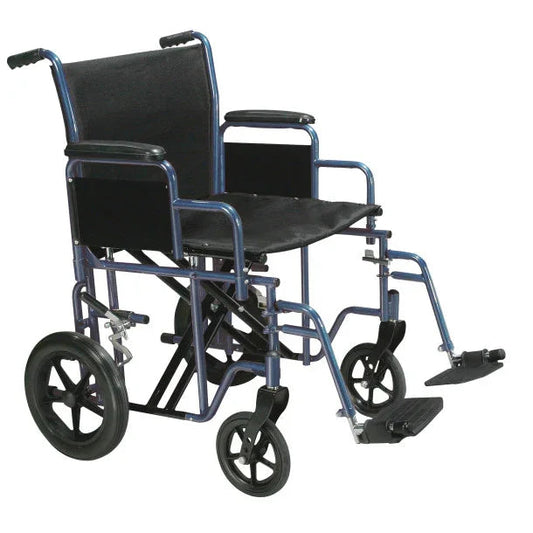 Lightweight transport wheelchair with black seat and armrests for home care mobility