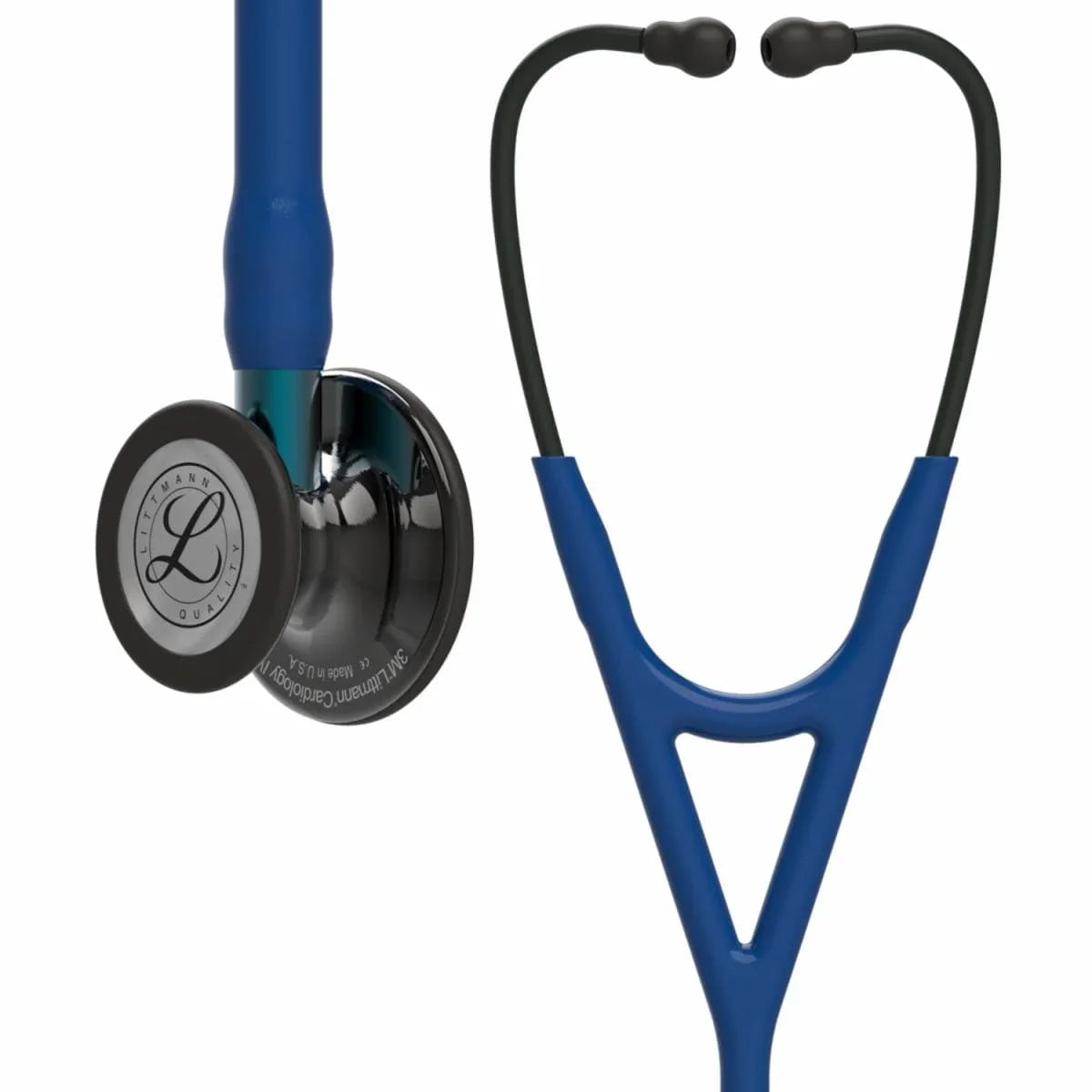 Blue and black cardiology stethoscope with dual-head chestpiece for medical professionals