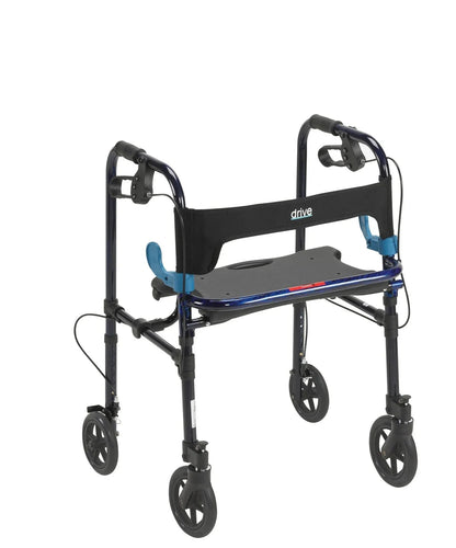Lightweight folding rollator walker with seat, backrest, and hand brakes for mobility support