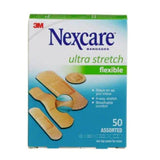 Nexcare Ultra Stretch flexible assorted bandages box, 50 count, front view