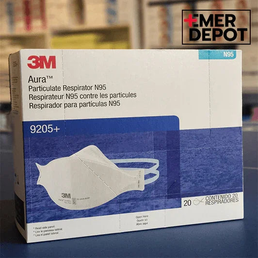 3M N95 9205+ particulate respirator face masks box with 20 masks on pharmacy counter