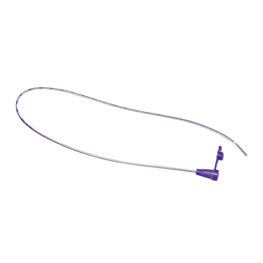 Purple enteral feeding tube for medical use on white background