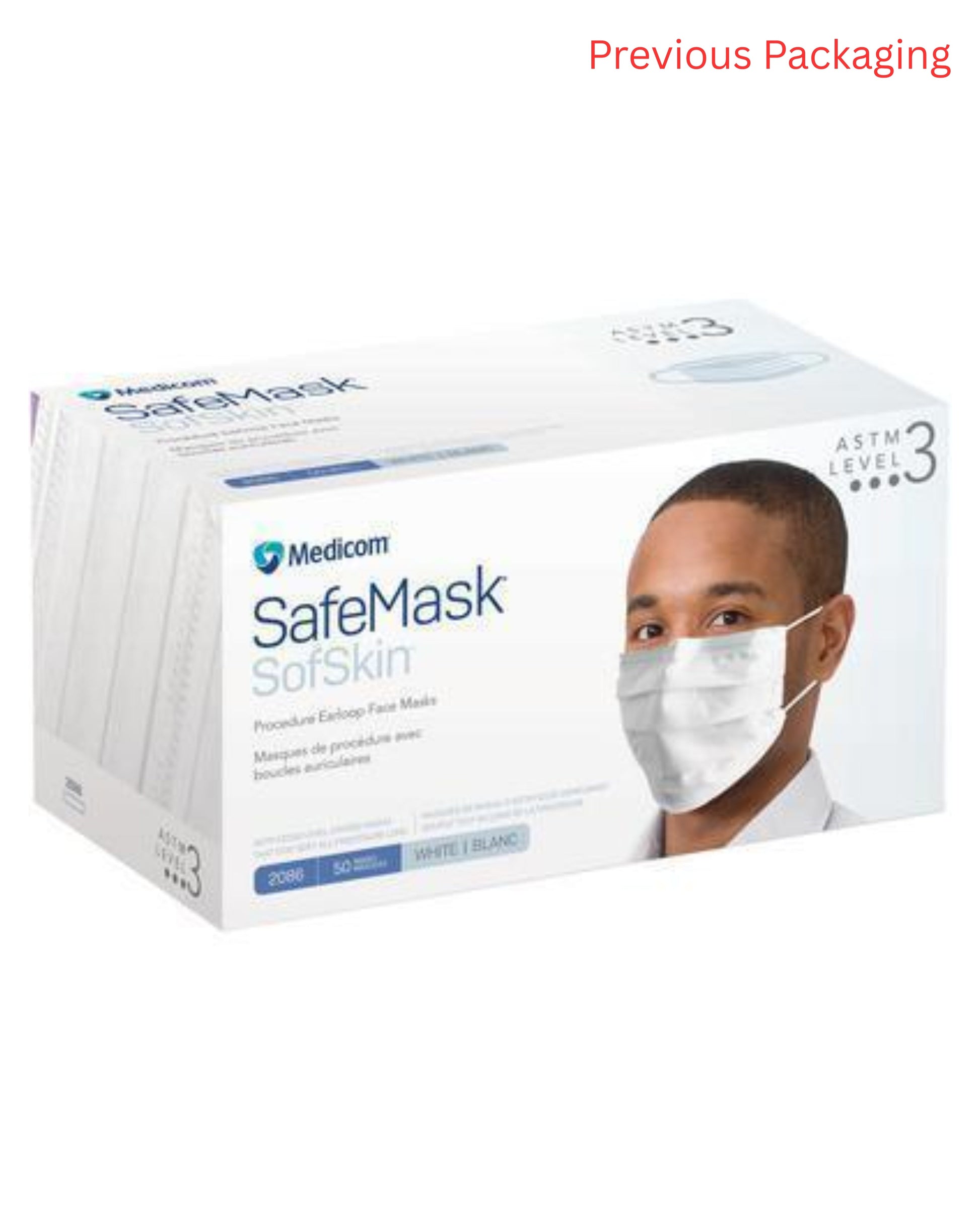 Medicom SafeMask SofSkin ASTM Level 3 procedure face masks, white, 50 count box