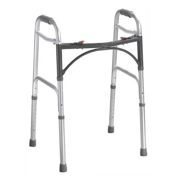 Lightweight folding aluminum walker with adjustable height and ergonomic hand grips