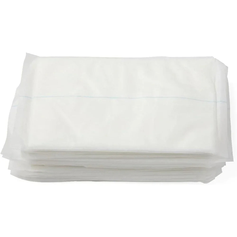 Stack of disposable white underpads for medical and home care use