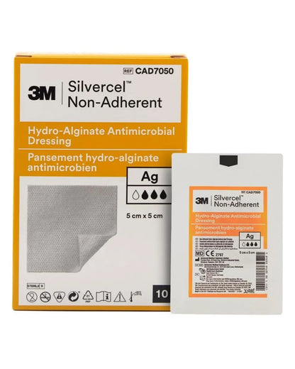 3M Silvercel Non-Adherent hydro-alginate antimicrobial dressing 5cm x 5cm, sterile packaging