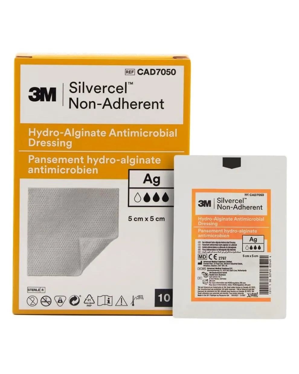 3M Silvercel Non-Adherent hydro-alginate antimicrobial dressing, 5cm x 5cm, sterile packaging