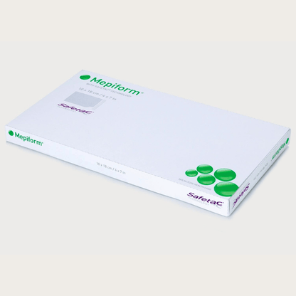 Mepiform silicone scar dressing box, 10x18 cm, sterile wound care supply