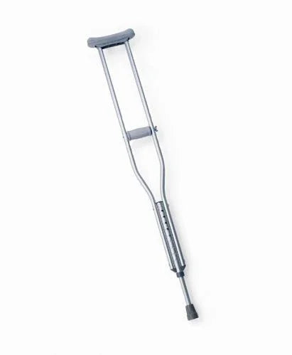 Adjustable aluminum crutch with padded underarm and hand grips for mobility support