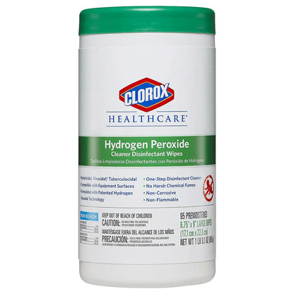 Clorox Healthcare Hydrogen Peroxide cleaner disinfectant wipes container, 95 large wipes.