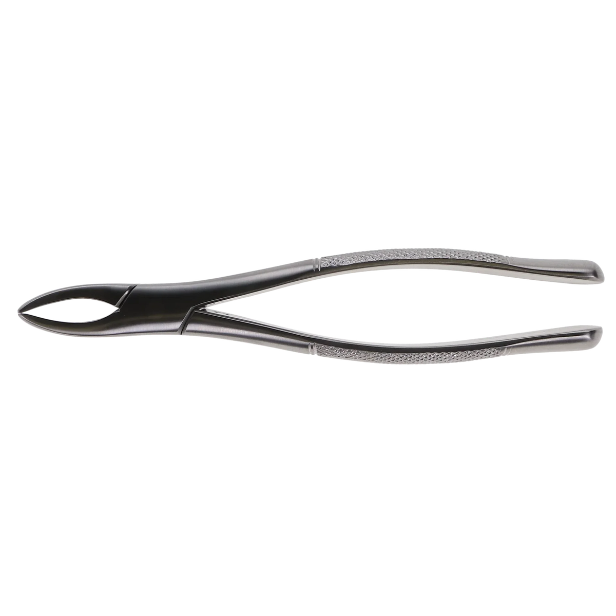 Stainless steel dental extraction forceps with textured grip handles for medical use