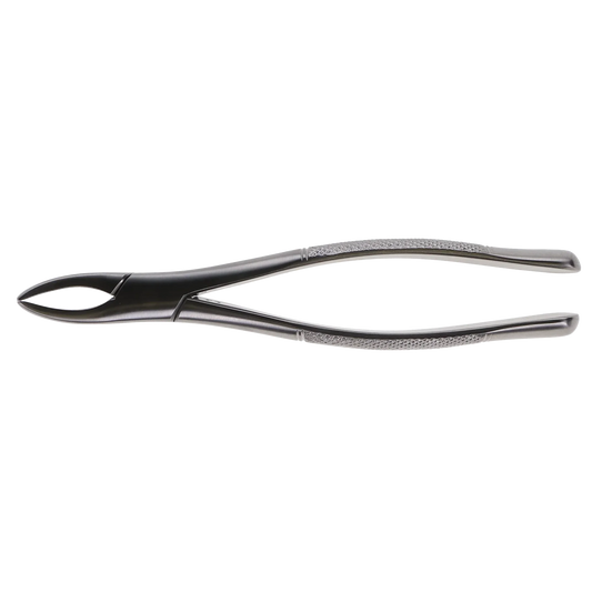 Stainless steel dental extraction forceps with textured grip handles for medical use