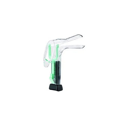 Plastic vaginal speculum with green handle for gynecological medical exams