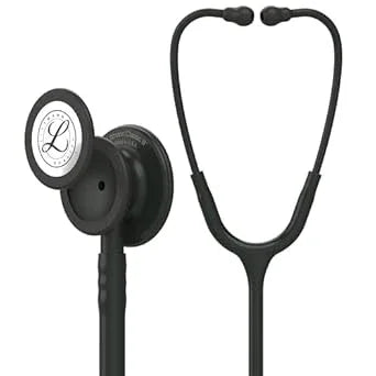 Black medical stethoscope with dual head, home care and clinical diagnostic tool