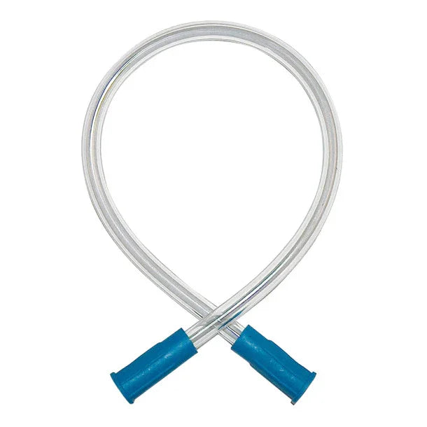 Clear suction catheter tubing with blue connectors for medical respiratory care