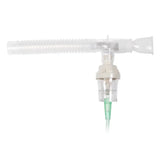 Oxygen nebulizer kit with T-piece adapter, flexible tubing, and transparent mask for respiratory care