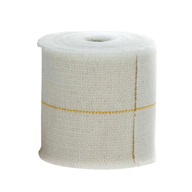 Medical gauze bandage roll with yellow guide line for wound care and dressing