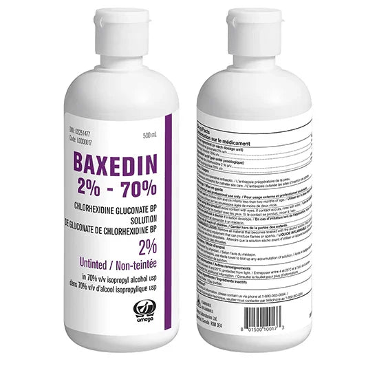 Baxedin 2% chlorhexidine gluconate antiseptic solution 500ml bottles, medical disinfectant