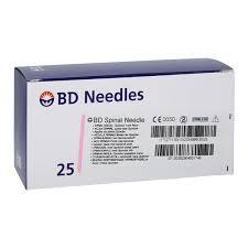 Box of BD sterile medical needles, size 25, for home care and medical use