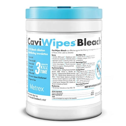 CaviWipes Bleach disinfecting towelettes container for surface cleaning