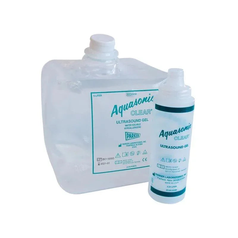 Aquasonic Clear ultrasound gel 5 liter container and 250 ml bottle, medical supplies