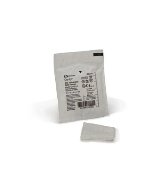 Antimicrobial gauze sponge in sterile packaging for wound care and medical supplies