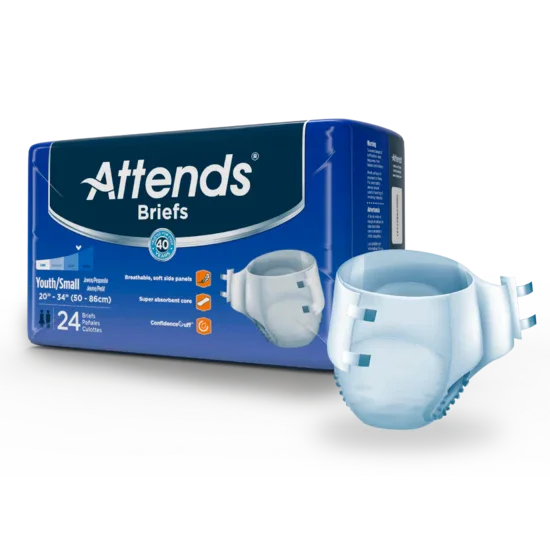 Attends briefs youth small disposable adult diapers 24 pack, blue packaging