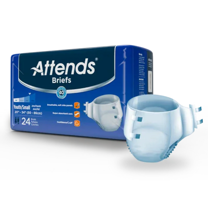 Attends briefs youth small disposable adult diapers 24 pack, blue packaging