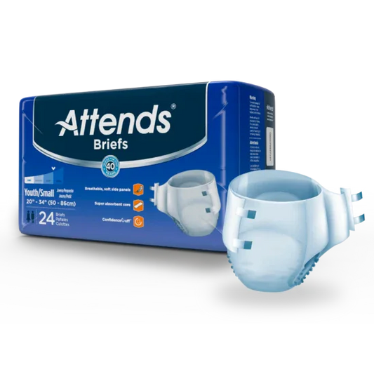 Attends briefs youth small disposable adult diapers 24 pack, blue packaging