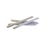 Four white plastic medical splints on a white background, home care medical supplies