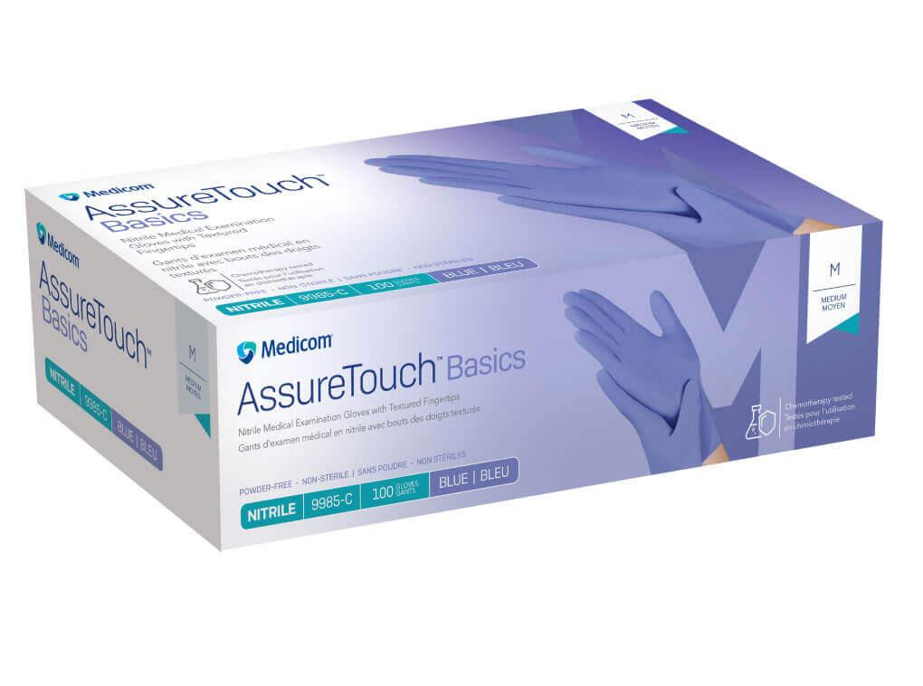 Box of blue nitrile medical examination gloves, medium size, 100 count