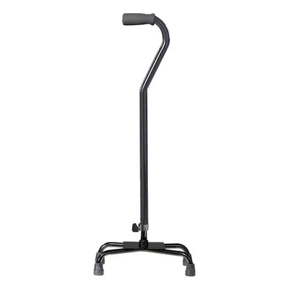Black quad cane with ergonomic handle and four-prong base for mobility support