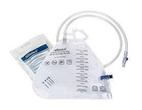 Medical urine drainage bag with clear measurement markings and attached tubing