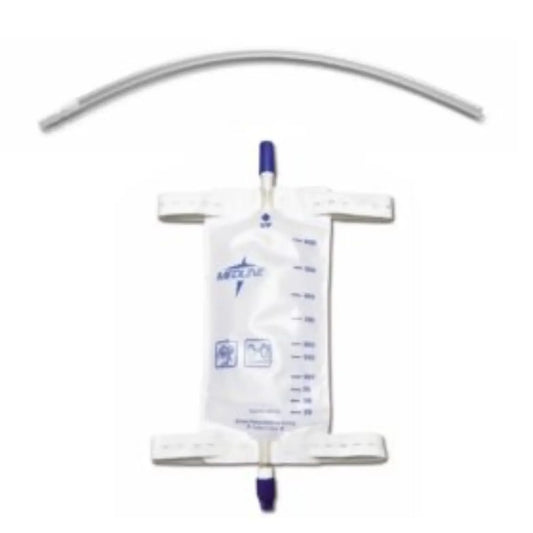Medical leg drainage bag with graduated markings and attached clear tubing