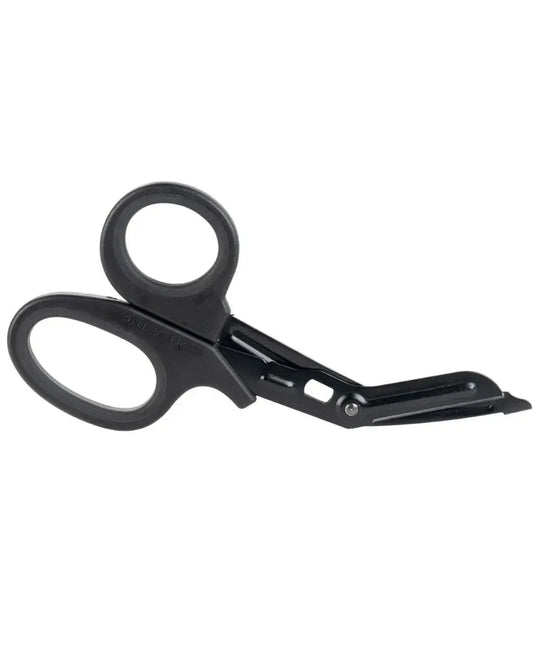 Black medical bandage scissors with safety tip for first aid and emergency use