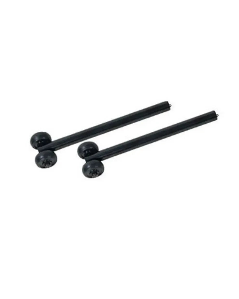 Pair of black wheelchair anti-tip bars with wheels on white background