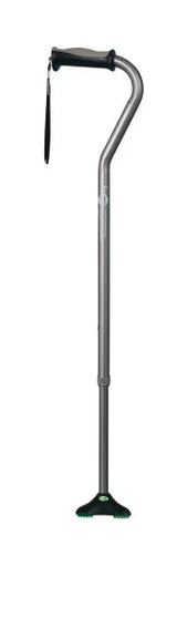Adjustable ergonomic walking cane with wrist strap and non-slip rubber base
