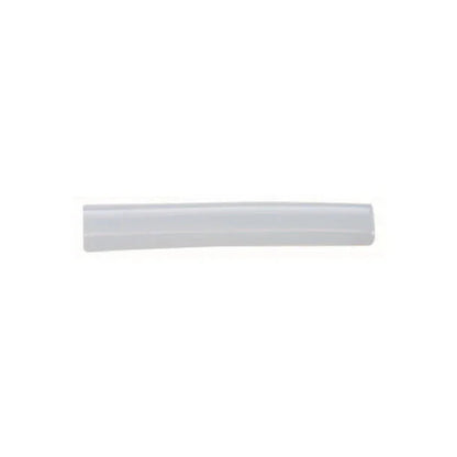 Clear plastic medical tubing connector on white background, used for IV or respiratory supplies