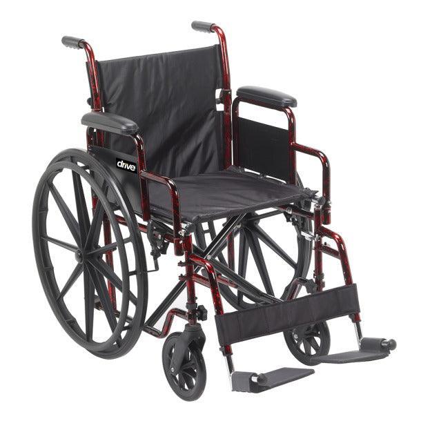 Lightweight manual wheelchair with black seat, armrests, and footrests for mobility assistance