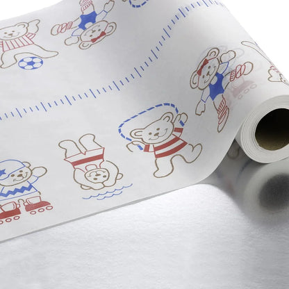 Pediatric exam table paper roll with playful bear cartoon print for medical clinics