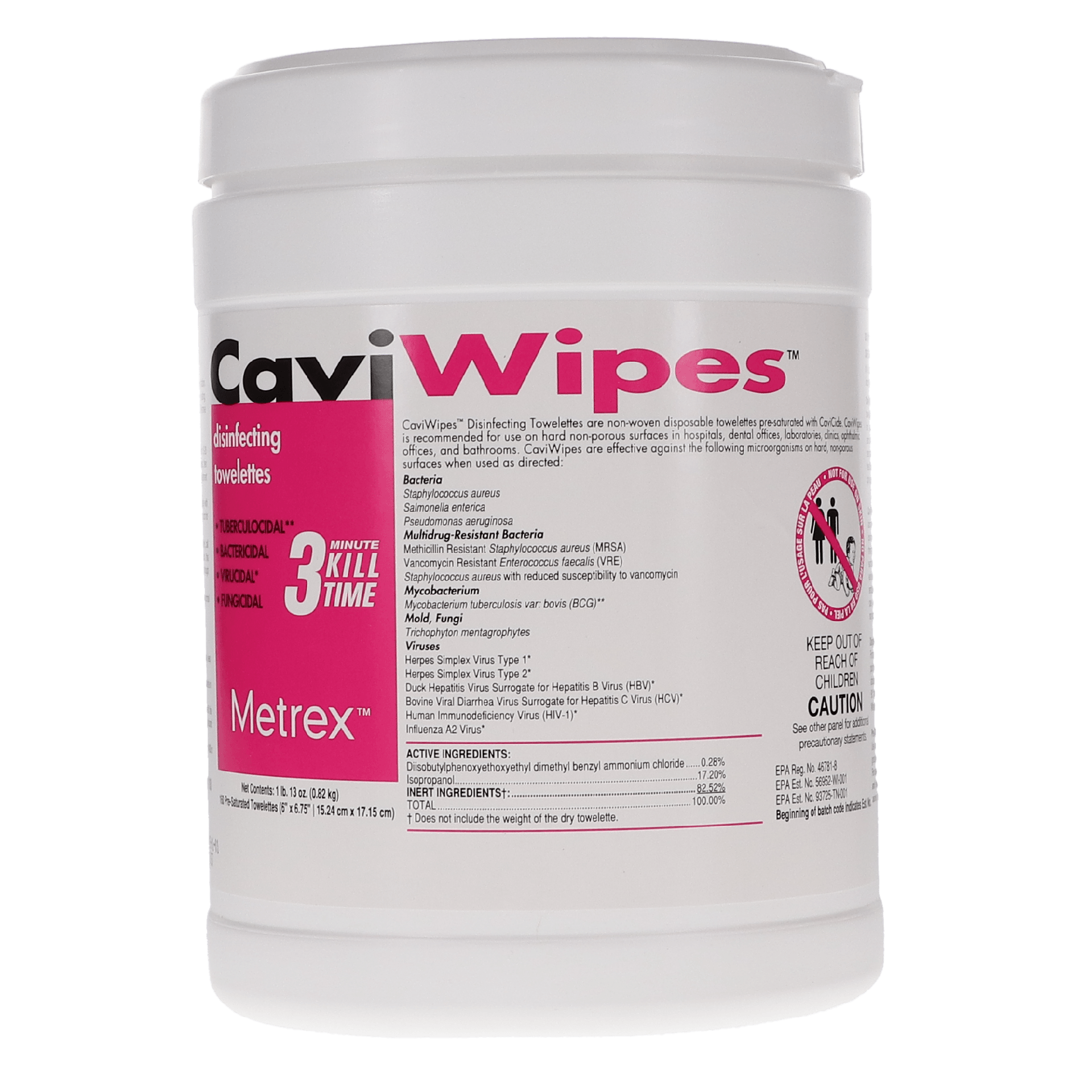 CaviWipes Surface Disinfectant | 3 Minute | 6" x 6.75" | 160/tub | 11-1100