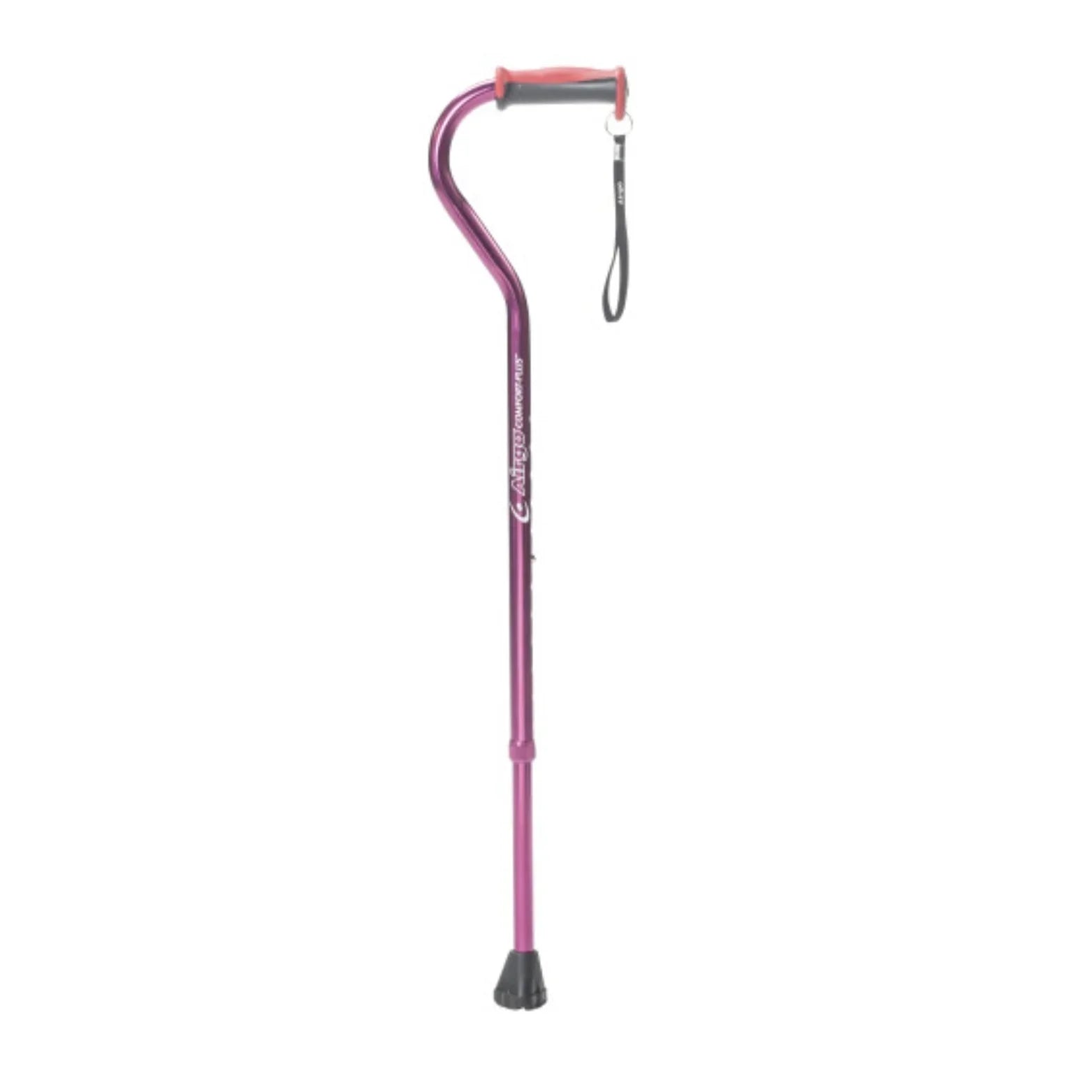 Purple adjustable aluminum walking cane with ergonomic handle and wrist strap