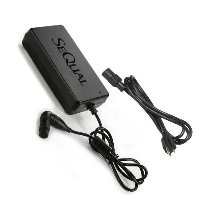 SeQual power adapter with two black cables, medical oxygen concentrator accessory