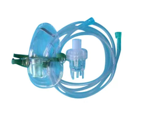 Oxygen mask with tubing and nebulizer for respiratory therapy and home medical care